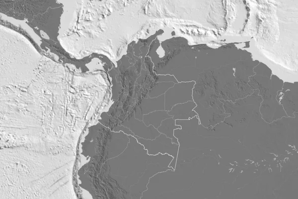 国の概要 国際および地域の国境とコロンビアの拡張領域 標高マップ 3Dレンダリング — ストック写真