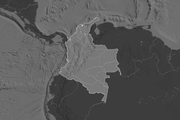 Kolumbijský Tvar Oddělený Desaturací Sousedních Oblastí Hranice Mapa Nadmořské Výšky — Stock fotografie