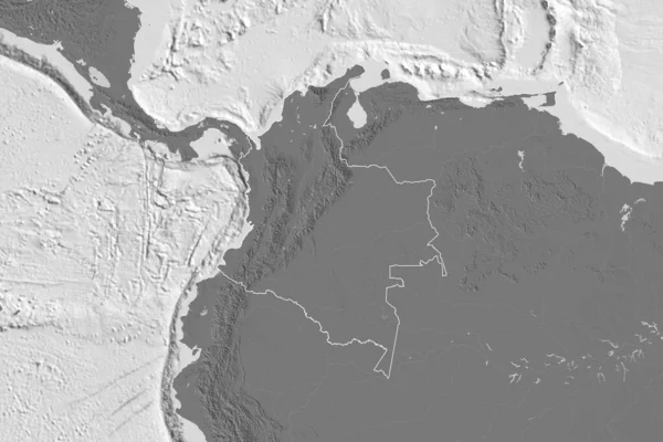 Extended Area Outlined Colombia Bilevel Elevation Map Rendering — Stock Photo, Image