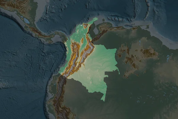 Shape Colombia Separated Desaturation Neighboring Areas Topographic Relief Map Rendering — Stock Photo, Image