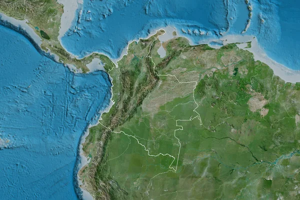 Rozšířená Oblast Kolumbie Obrysem Země Mezinárodními Regionálními Hranicemi Satelitní Snímky — Stock fotografie