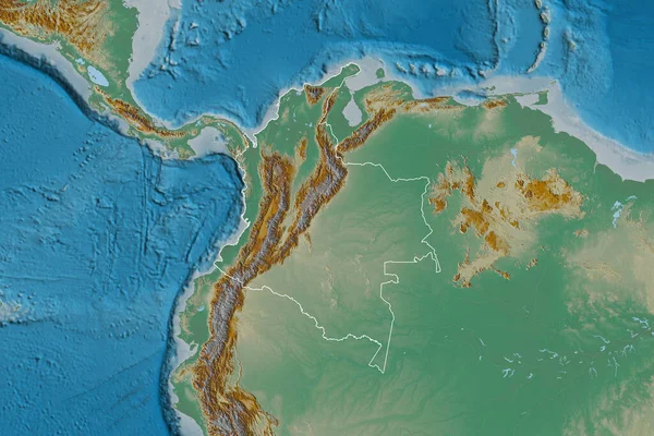 Uitgebreid Gebied Van Geschetste Colombia Topografische Reliëfkaart Weergave — Stockfoto