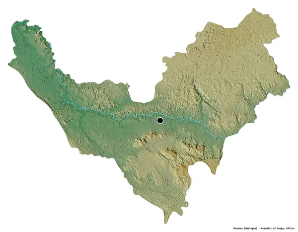 コンゴ共和国の領域であるブエンツァの形で その首都は白い背景に隔離されています 地形図 3Dレンダリング — ストック写真