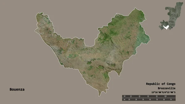 Form Bouenza Regionen Kongo Med Huvudstaden Isolerad Solid Bakgrund Avståndsskala — Stockfoto