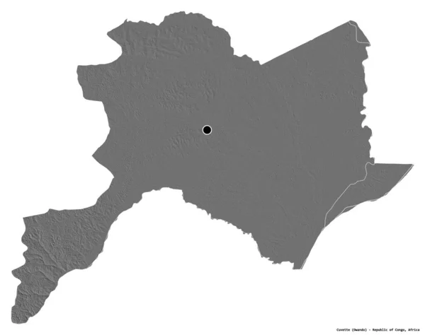 コンゴ共和国の領域であるキュベットの形で その首都は白い背景に孤立しています 標高マップ 3Dレンダリング — ストック写真