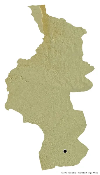 コンゴ共和国の領域であるキュベット アウトの形で その首都は白い背景に孤立しています 地形図 3Dレンダリング — ストック写真