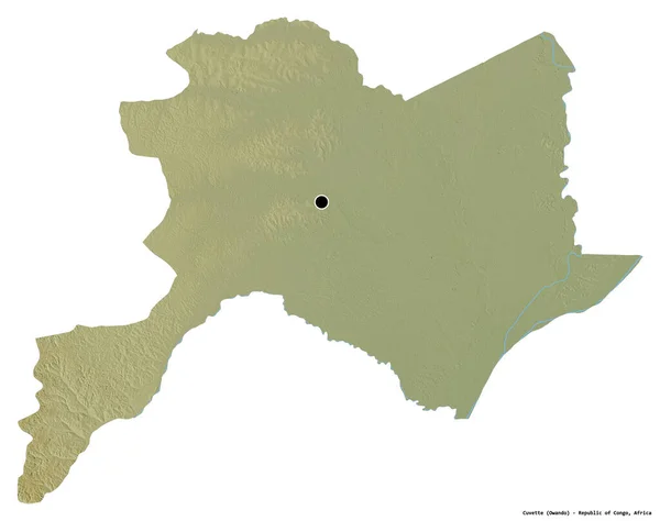 コンゴ共和国の領域であるキュベットの形で その首都は白い背景に孤立しています 地形図 3Dレンダリング — ストック写真