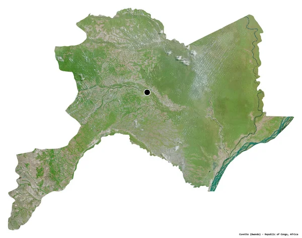 刚果共和国Cuvette的形状 其首都因白色背景而孤立 卫星图像 3D渲染 — 图库照片