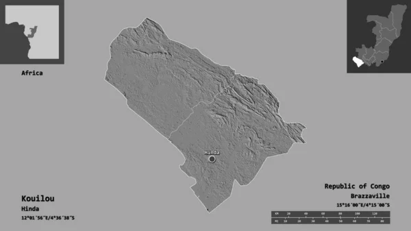 コイロの形 コンゴ共和国の領域 およびその首都 距離スケール プレビューおよびラベル 標高マップ 3Dレンダリング — ストック写真