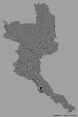Niari 'nin şekli, Kongo Cumhuriyeti bölgesi, başkenti katı renk arkaplanı ile izole edilmiştir. Çift seviyeli yükseklik haritası. 3B görüntüleme