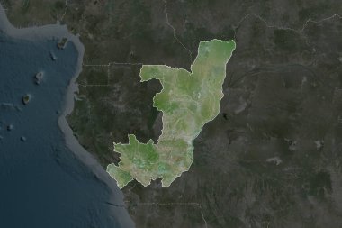 Kongo Cumhuriyeti 'nin şekli, komşu bölgelerin doygunluğunun azalmasıyla ayrılır. Sınırlar. Uydu görüntüleri. 3B görüntüleme