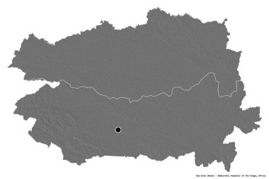 Demokratik Kongo Cumhuriyeti eyaleti Bas-Uele 'nin beyaz arka planda bulunan başkenti. Çift seviyeli yükseklik haritası. 3B görüntüleme