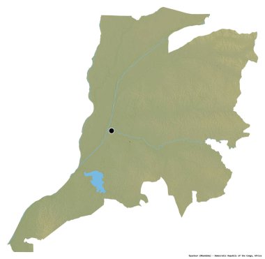 Demokratik Kongo Cumhuriyeti eyaleti Ekvator 'un beyaz arka planda bulunan başkenti. Topografik yardım haritası. 3B görüntüleme