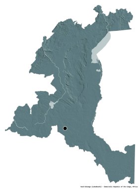 Demokratik Kongo Cumhuriyeti eyaleti Haut-Katanga 'nın beyaz arka planda bulunan başkenti. Renkli yükseklik haritası. 3B görüntüleme
