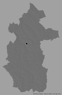 Demokratik Kongo Cumhuriyeti eyaleti Kasai-Central 'ın şekli, başkenti katı bir renk arkaplanı ile izole edilmiştir. Çift seviyeli yükseklik haritası. 3B görüntüleme