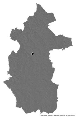 Demokratik Kongo Cumhuriyeti eyaleti Kasai-Central 'ın beyaz arka planda bulunan başkenti. Çift seviyeli yükseklik haritası. 3B görüntüleme