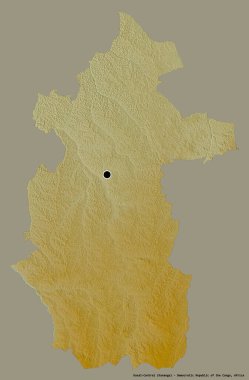 Demokratik Kongo Cumhuriyeti eyaleti Kasai-Central 'ın şekli, başkenti katı bir renk arkaplanı ile izole edilmiştir. Topografik yardım haritası. 3B görüntüleme
