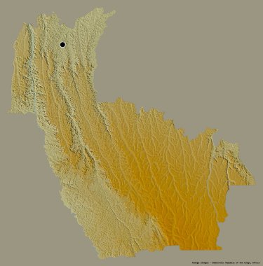 Demokratik Kongo Cumhuriyeti 'nin Kwango eyaleti, başkenti katı renk arkaplanı ile izole edilmiştir. Topografik yardım haritası. 3B görüntüleme