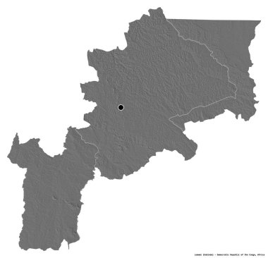 Demokratik Kongo Cumhuriyeti eyaleti Lomami 'nin beyaz arka planda bulunan başkenti. Çift seviyeli yükseklik haritası. 3B görüntüleme