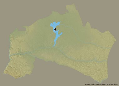 Demokratik Kongo Cumhuriyeti 'nin Mai-Ndombe eyaleti, başkenti katı bir renk arkaplanı ile izole edilmiştir. Topografik yardım haritası. 3B görüntüleme