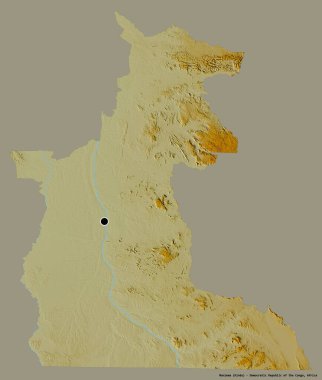 Maniema, Demokratik Kongo Cumhuriyeti eyaleti, başkenti katı renk arkaplanı ile izole edilmiştir. Topografik yardım haritası. 3B görüntüleme