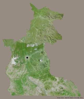 Maniema, Demokratik Kongo Cumhuriyeti eyaleti, başkenti katı renk arkaplanı ile izole edilmiştir. Uydu görüntüleri. 3B görüntüleme