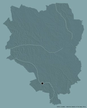 Demokratik Kongo Cumhuriyeti 'nin Sankuru eyaleti, başkenti katı bir renk arkaplanı ile izole edilmiştir. Renkli yükseklik haritası. 3B görüntüleme