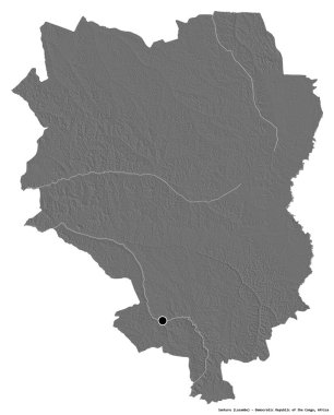 Demokratik Kongo Cumhuriyeti eyaleti Sankuru 'nun beyaz arka planda bulunan başkenti. Çift seviyeli yükseklik haritası. 3B görüntüleme