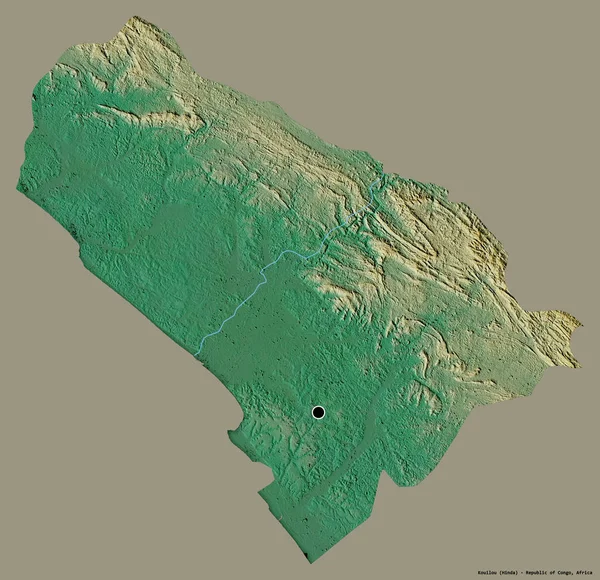 刚果共和国Kouilou地区的形状 其首都用纯色背景隔开 地形浮雕图 3D渲染 — 图库照片