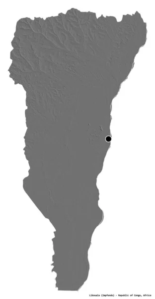 刚果共和国Likouala的形状 其首都因白色背景而孤立 Bilevel高程图 3D渲染 — 图库照片