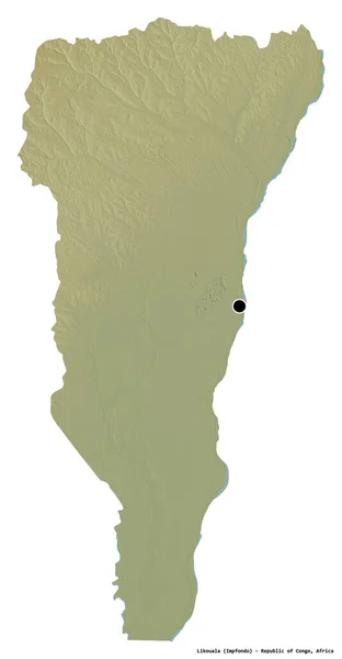コンゴ共和国のリコアラの形で 首都は白い背景に孤立している 地形図 3Dレンダリング — ストック写真