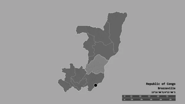 Forme Désaturée République Congo Avec Capitale Principale Division Régionale Région — Photo