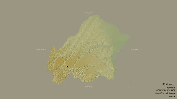 コンゴ共和国の領域であるプラトーの地域は 洗練された境界ボックス内の強固な背景に隔離されています ラベル 地形図 3Dレンダリング — ストック写真