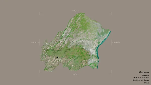 コンゴ共和国の領域であるプラトーの地域は 洗練された境界ボックス内の強固な背景に隔離されています ラベル 衛星画像 3Dレンダリング — ストック写真