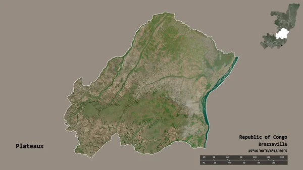 Form Plateaux Regionen Kongo Med Huvudstaden Isolerad Solid Bakgrund Avståndsskala — Stockfoto