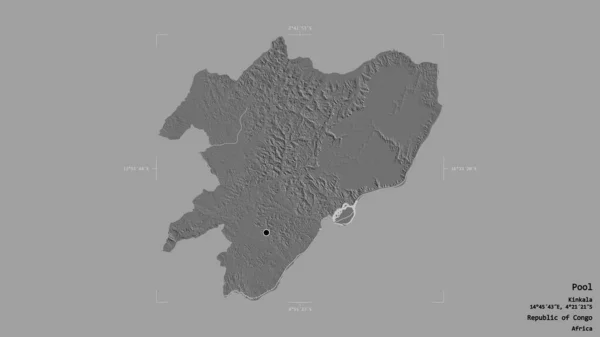 コンゴ共和国の領域であるプールの領域は 洗練された境界ボックス内の強固な背景に隔離されています ラベル 標高マップ 3Dレンダリング — ストック写真