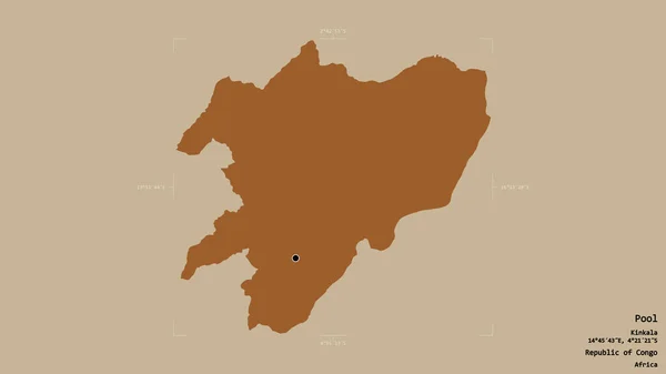 コンゴ共和国の領域であるプールの領域は 洗練された境界ボックス内の強固な背景に隔離されています ラベル パターン化されたテクスチャの構成 3Dレンダリング — ストック写真