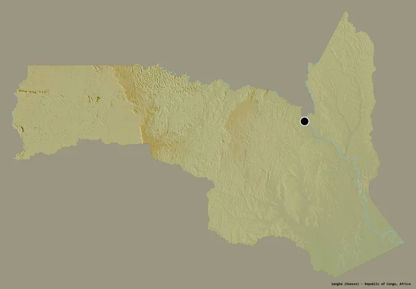 刚果共和国桑加地区的形状 其首都以纯色背景隔离 地形浮雕图 3D渲染 — 图库照片