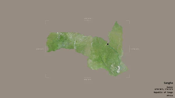 コンゴ共和国の領域であるサンガの地域は 洗練された境界ボックス内の強固な背景に隔離されています ラベル 衛星画像 3Dレンダリング — ストック写真