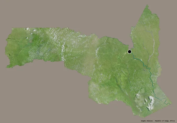 コンゴ共和国の領域 サンガの形状は その首都は 固体色の背景に隔離されています 衛星画像 3Dレンダリング — ストック写真