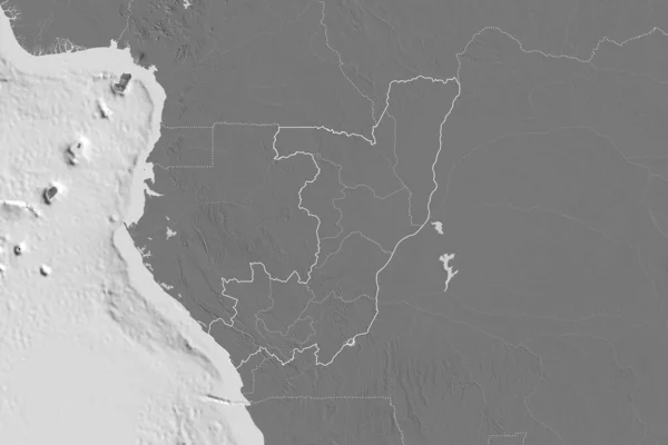Расширенная Территория Республики Конго Странами Международными Региональными Границами Карта Рельефа — стоковое фото