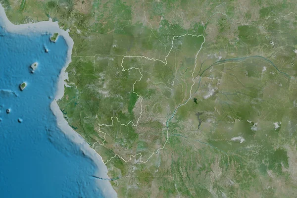 Розширена Область Республіки Конго Обрисами Країни Міжнародними Регіональними Кордонами Супутникові — стокове фото