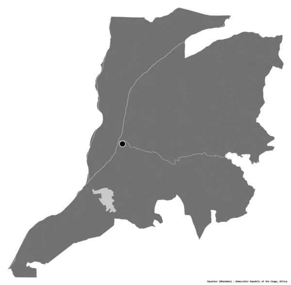 コンゴ民主共和国の州である赤道ギニアの形で 首都は白い背景に孤立している 標高マップ 3Dレンダリング — ストック写真
