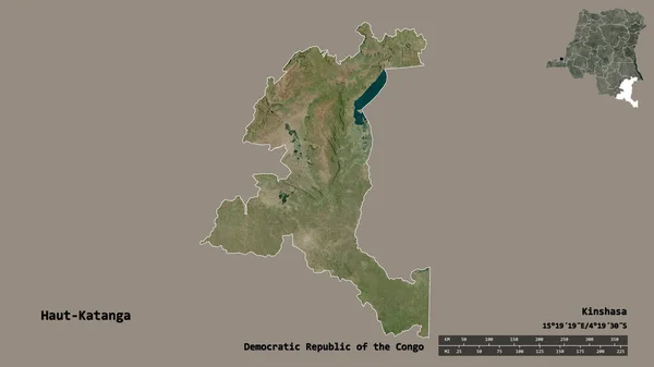 刚果民主共和国的上加丹加形状 其首都背景坚实 与世隔绝 距离尺度 区域预览和标签 卫星图像 3D渲染 — 图库照片