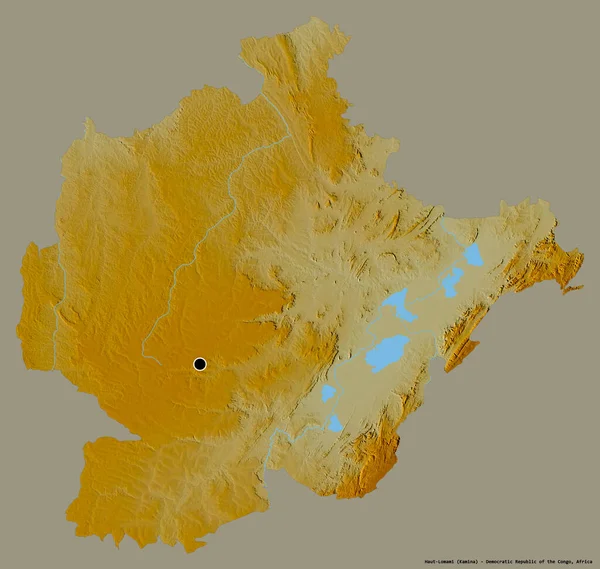 コンゴ民主共和国のハウトロマミ州の形で その首都はしっかりとした色の背景に隔離されています 地形図 3Dレンダリング — ストック写真