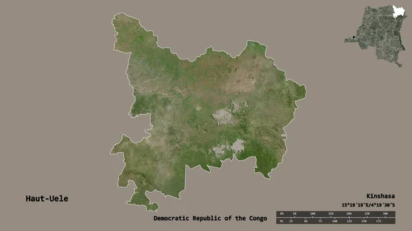 コンゴ民主共和国の州であるオー ウエーレの形で その首都はしっかりとした背景に隔離されています 距離スケール リージョンプレビュー およびラベル 衛星画像 3Dレンダリング — ストック写真