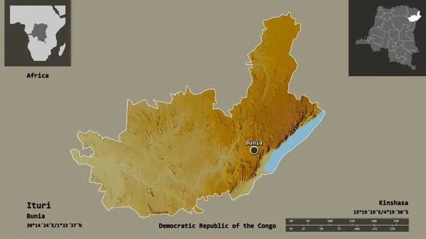 Form Ituri Provinsen Demokratiska Republiken Kongo Och Dess Huvudstad Avståndsskala — Stockfoto