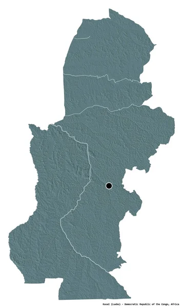 刚果民主共和国开赛省的形状 其首都因白色背景而孤立 彩色高程图 3D渲染 — 图库照片