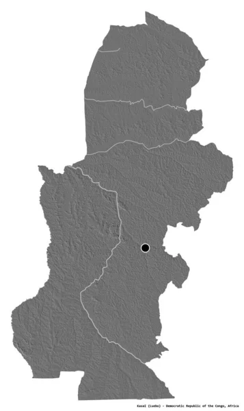 刚果民主共和国开赛省的形状 其首都因白色背景而孤立 Bilevel高程图 3D渲染 — 图库照片