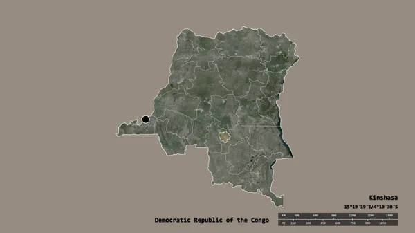 コンゴ民主共和国の首都 主要な地域部門と分離されたカサイ オリエンタル地域で荒廃した形 ラベル 衛星画像 3Dレンダリング — ストック写真